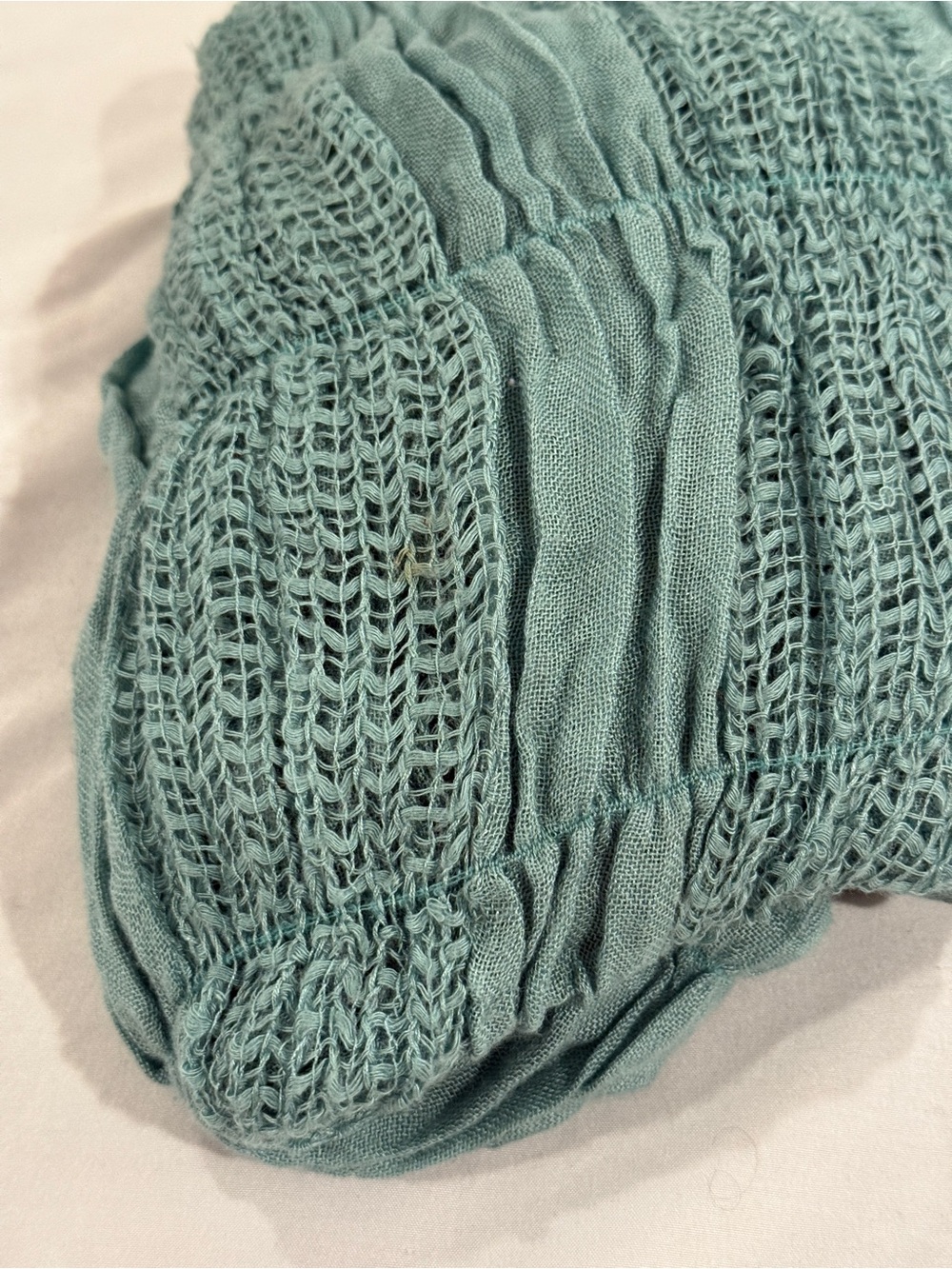 Boho Open Knit Crinkle Fringe Scarf Teal Blue Green Mesh Longline Lightweight - Picture 9 of 9